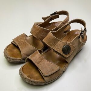 Josef Seibel Nina Women’s Size 36 Tan Leather Velcro Strap On Sandal Shoe Summer